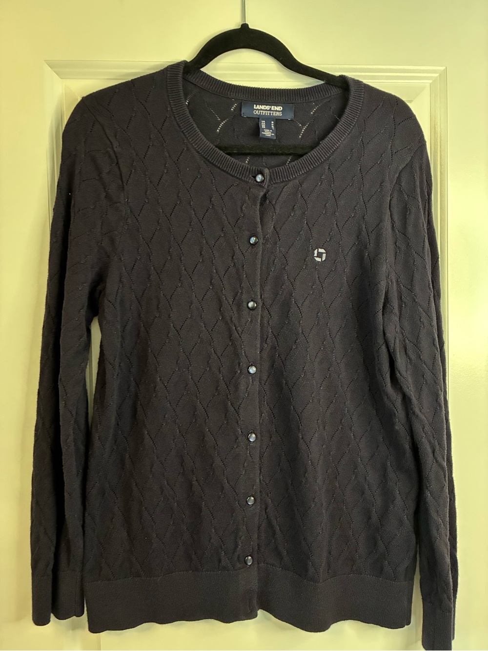 JPMorgan Chase bank lands’ end navy blue cardigan